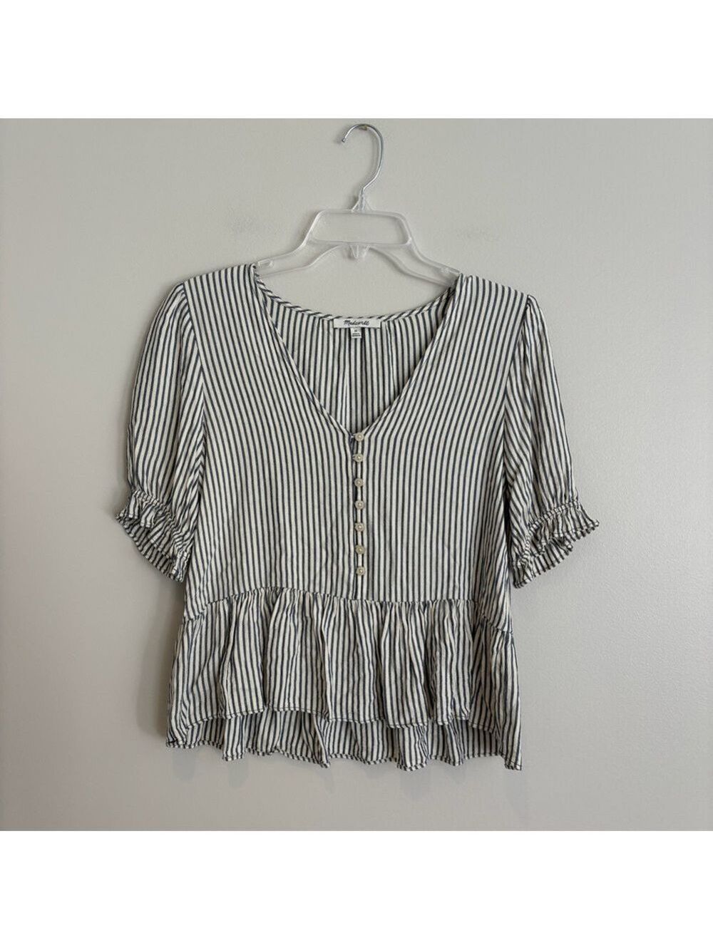 Madewell Blue and White Peplum Striped Blouse Size XS